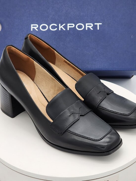 Rockport Shoes - Rockport Violetta Black Penny Loafer Block Heel Pumps Women’s Size 9.5